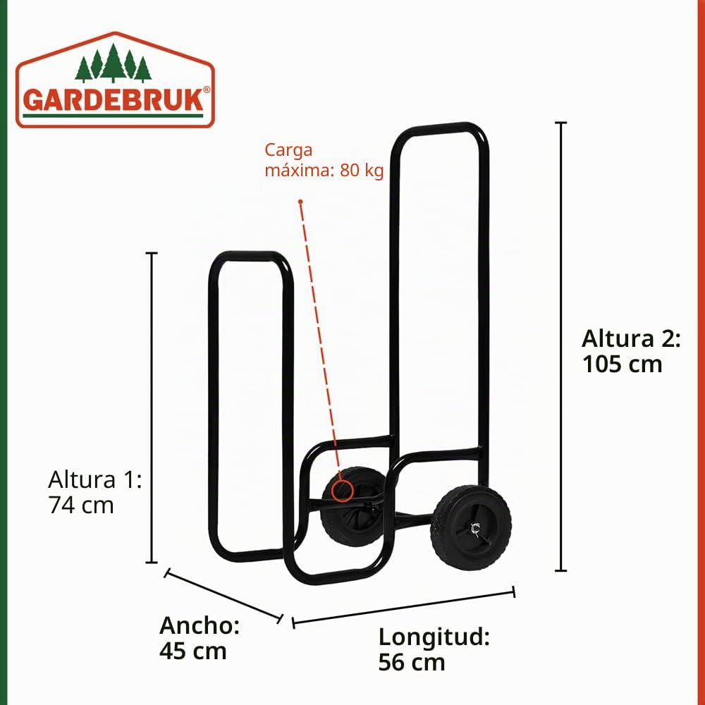 GARDEBRUK® Carro para Leña Carretilla Transporte Almacenaje Leños Troncos Madera Leñero hasta 80Kg Portaleños