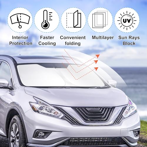 Image of Windshield Sun Shade Custom Fit for 2015-2020 2021 2022 2023 2024 Nissan Murano Accessories Foldable Window Sunshade Sun Blocker Protect Car from Sun Rays & Heat Damage Keep Car Cooler
