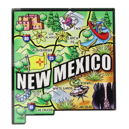New Mexico State Map Acrylic Magnet, Colorful Southwest Souvenir, Refrigerator Accessory, 3 x 2.75 Inches