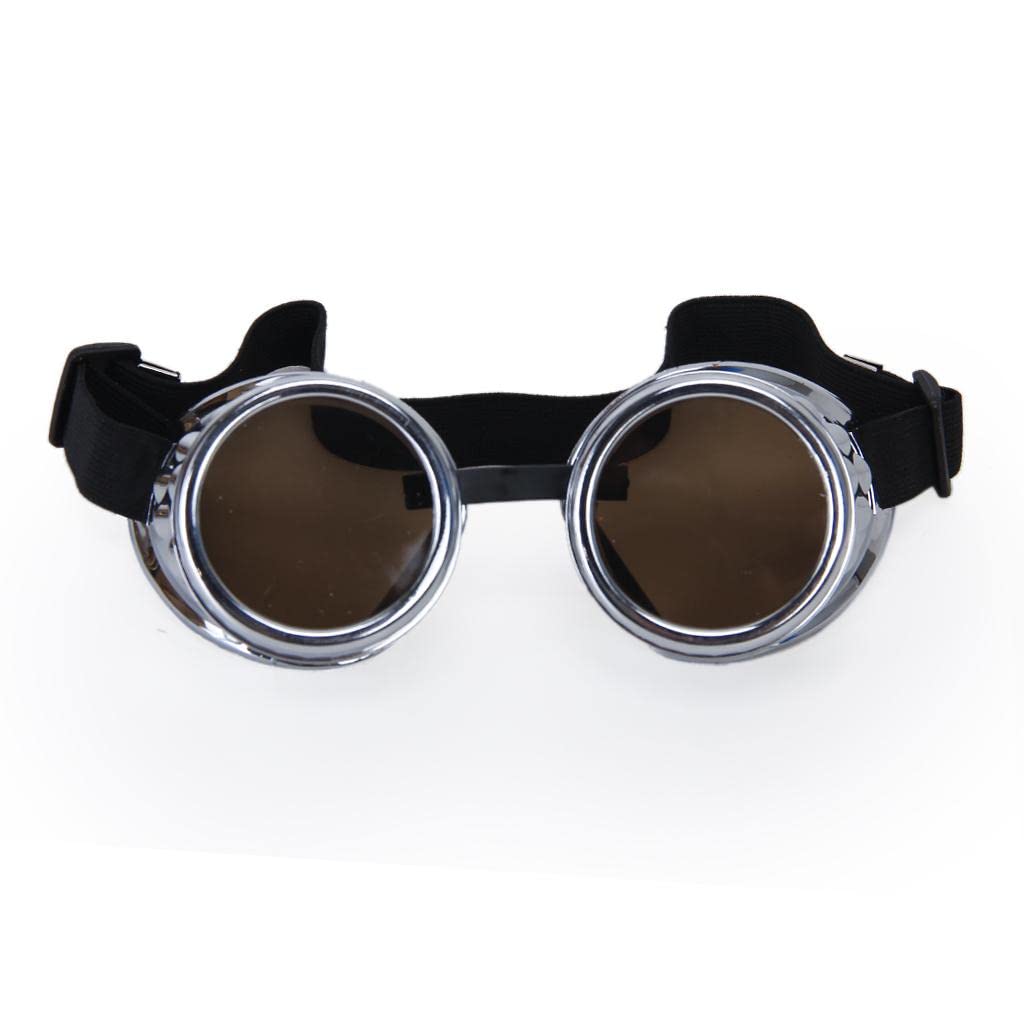 UJEAVETTE Vintage Cyber Elastic Band Goggles Steampunk Steam Punk Welding Goth Cosplay Photo Props Goggles Rustic - Silver Frame Color