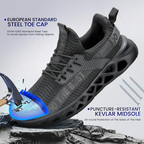 Image of Furuian Steel Toe Sneakers for Men Women Lightweight Safety Shoes Comfortable Puncture Proof Slip On Indestructible Work Shoes