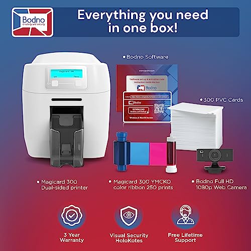 Bodno Magicard 300 Dual Sided Id Card Printer & Complete Supplies Package Id Software - Bronze Edition #TOP1