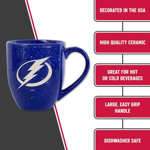 Image of Rico Industries NHL Hockey Tampa Bay Lightning Royal Personalized 16 oz Team Color Laser Engraved Speckled Ceramic Coffee Mug