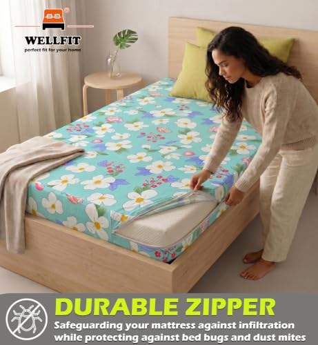 Image of WELLFIT Premium Glace Cotton 300 TC Mattress Cover /Protector for Single Size Bed with Zip /Chain /3x6 ft / 36x72x6 inch