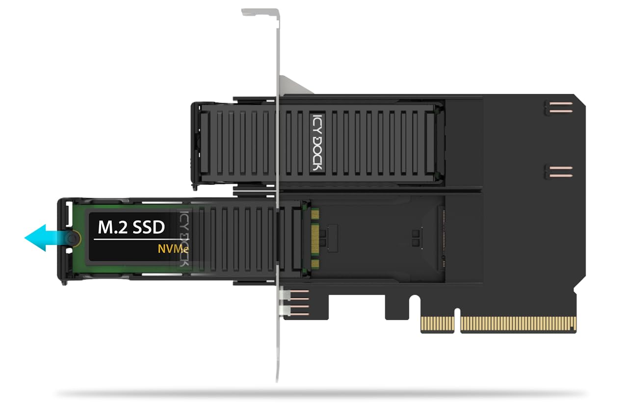 ICY DOCK 2-Bay M.2 NVMe SSD do PCIe 4.0 x8 wymienna ramka / karta adaptera do gniazda rozszerzeń PCIe (wymagana bifurkacja) - ExpressSlot Core MB312M4P-B