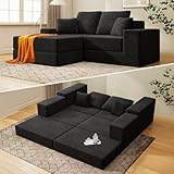Cloud Modular Sectional Sofa, Comfy Boneless Couch for Living Room, Modern L-Shaped Couch with Reversible Chaise, Customizable Sleeper Sofa with Non Slip, No Assembly & Deep Seat, Black