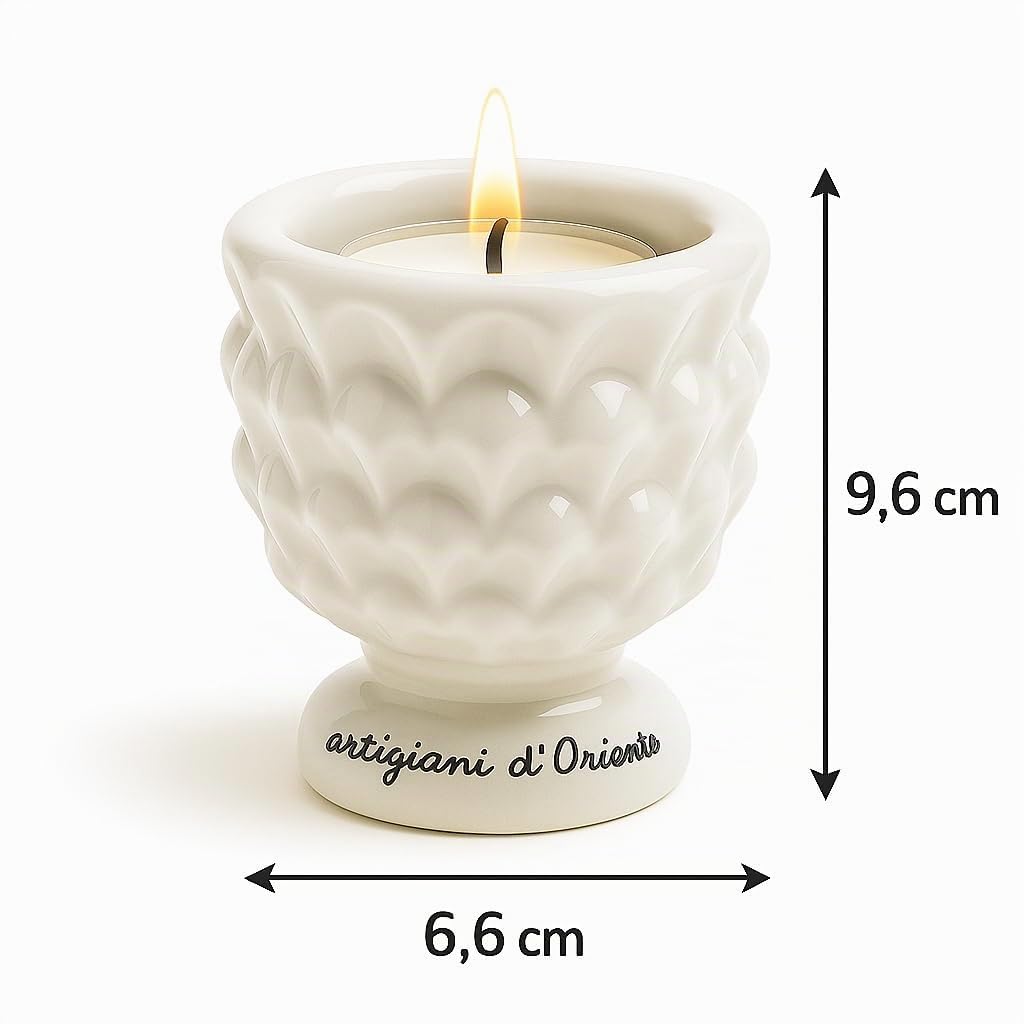 Porta Tealight Pigna in Ceramica Bianca – Set 6 Pezzi – Design Elegante per Candele Tealight – Decorazione per Casa, Tavolo o Eventi – Idea Regalo