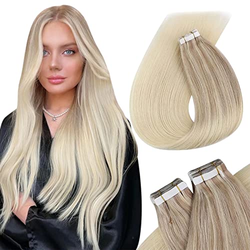 VeSunny Tape in Extensions Ash Blonde Balayage Blonde Tape in Hair Extensions Real Human Hair Remy Blonde Hair Extensions Tape in Ash Blonde Invisible 22inch 20pcs 50g