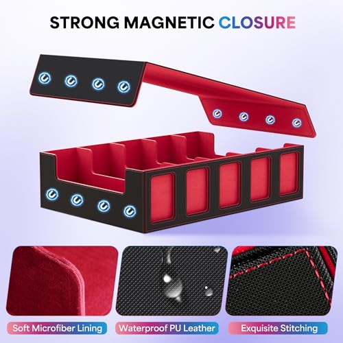 Image of UAONO Trading Card Storage Box with Commander Display;3900+ Card Box for MTG, Removable Cover; 5 Row Case fits MTG TCG Sports Cards 48 Dividers,5 Stoppers,5 Top Loaders,1 Dice Box(Black, Red)