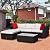 Outsunny 5-Piece Patio Furniture Set with Cushions, Outdoor PE Rattan Wicker Sofa Set, Sectional Furniture with Pillows, Glass Coffee Table for Garden, Backyard, Brown/Cream White