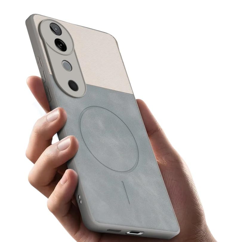 Image of Bintage CASE Dual-Leather Mac Safe Design Phone Case| Soft Touch Finish | Full Camera Protectection Back Cover Compatible for Vivo V2347 / V40 Pro 5G - White & Matelic Grey