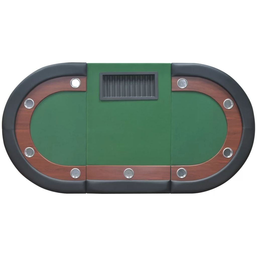 Mesa de Póker para 10 Jugadores con Bandeja de Fichas y Portavasos - Verde, Estructura de MDF