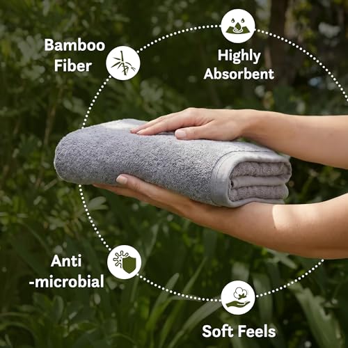 Image of MYTRIDENT Cotton Bamboo Towels for Bath Large Size | Soft & Absorbent | Anti-Microbial & Anti-Odour | 450 GSM | 1 Piece Bath Towel for Men /Women - Charcoal