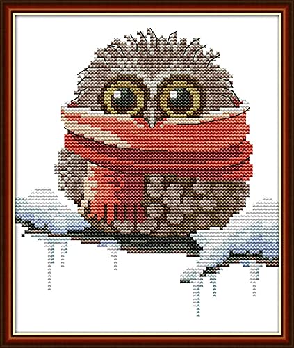 MaydearCross Stitch Kits Stamped Full Range of Embroidery Starter Kits for Beginners DIY 14CT 2 Strands-Owl 7.5×8.7 inch