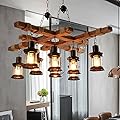 BJTDLLX 8-Light Farmhouse Pendant Chandelier, Rustic Country Wood Hanging Island Lighting Fixture Pendant Retro Industrial for Kitchen Dining Room Bar Restaurant Cafe Loft