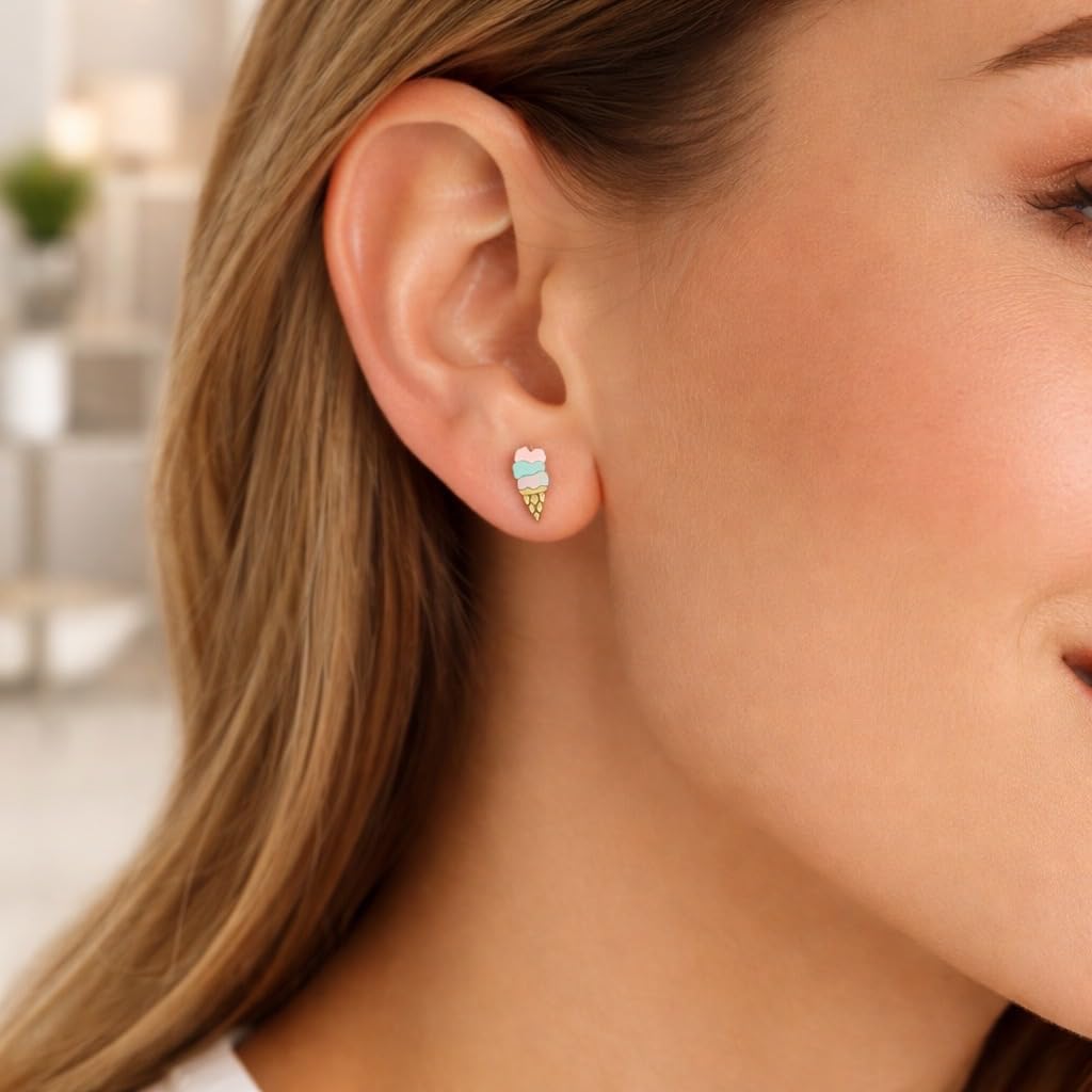 925 Sterling Silver Ice Cream Stud Earrings (Nickel Free/Hypoallergenic) 10348