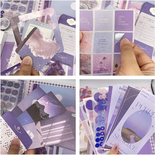 Image of VIBE VISTA Vintage Aesthetic Scrapbook Kit, 346 Pcs, A6 Grid Notebook, Washi, Envelopes, Scrapbook Papers, Folding Labels, Background Papers, Photo Frames, Calendar Stickers, Stickers (Moon Light)