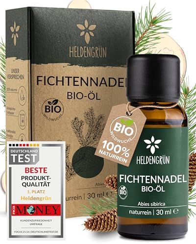 Heldengrün® BIO Fichtennadelöl [100% NATURREIN] für Sauna & Diffuser 30 ml | Wildwuchs aus Österreich · Echte Fichtennadel · frisch, harzig & waldig · Dermatologisch getestet · Deu