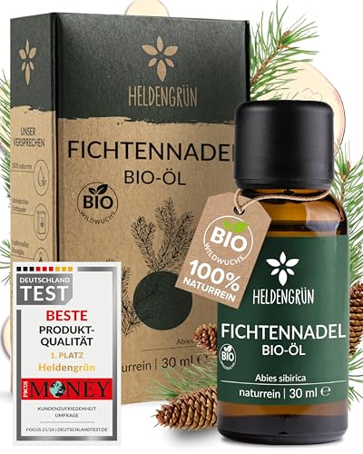 Heldengrün BIO Fichtennadelöl [100% NATURREIN] Waldduft für Sauna & Diffuser Fichtenöl & Tannenöl - Sibirische Fichte aus Österreich: harzig klar & voller Ruhe