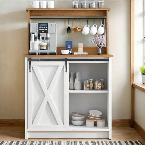 Catálogo para Comprar On-line Alacenas Top 5. 42 Armario de Cocina, Gabinete de Almacenamiento para Cocina con 2 Puertas Corrediza y 6 Ganchos, Mueble Aparador para Sala de Estar, Comedor, 40 x 80 x 127 cm (Blanco)