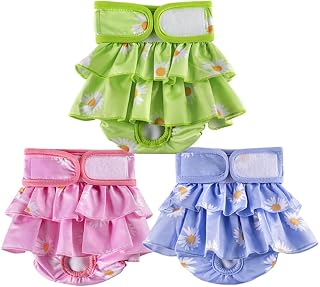 Daslakdc Washable Reusable Female Dog Diapers, 3 Pack XL (23.5-32" Waist) - Highly Absorbent for Heat, Incontinence, Excitable Urination