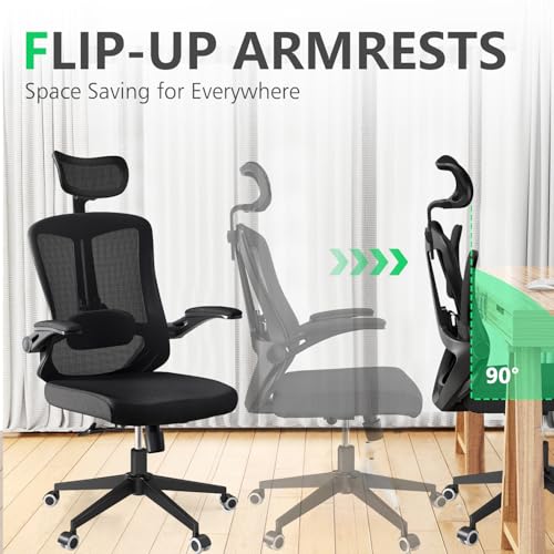 Image of Office Chair (07Black, Chair) | 360 Swivel Adjustable Lumbar Support & Flip-Up Armrests capacity 300 lbs capacity