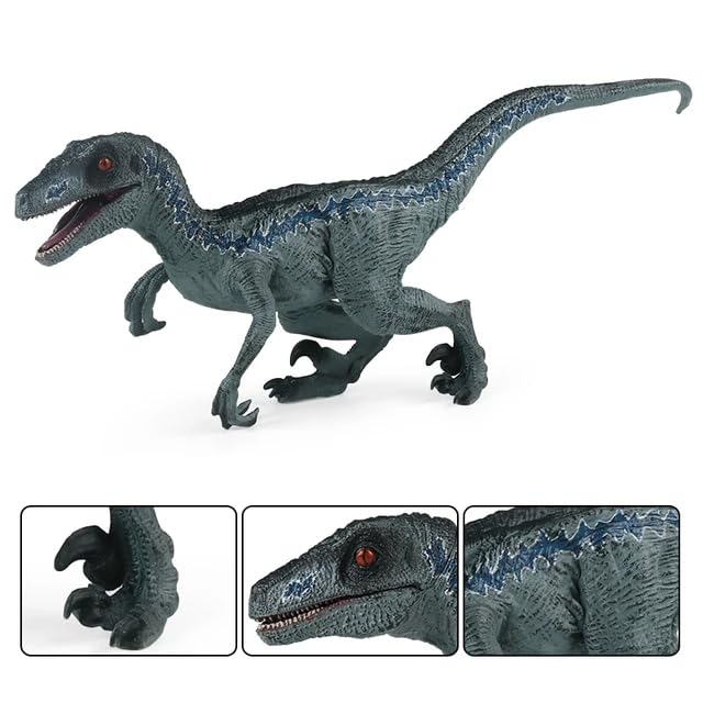 Image of Kawaii Kart - A Cart Full of Cuteness Blue Velociraptor Realistic Dinosaur Toy with Movable Mouth Textured Dinosaur Figure Prehistoric Animal Creatures Educational Toy for Kids & Adults