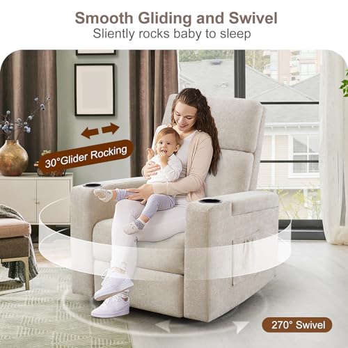 Image of ABCASA Power Recliner Rocking Chair Nursery, Swivel Glider Set of 2, Brown