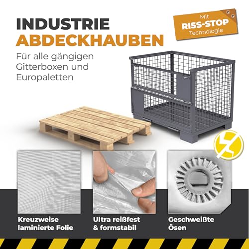 RAINEXO® Gitterbox & Paletten Abdeckhaube | Abdeckplane Transparent + 2 Reißverschlüsse | 125 x 85 x 98 cm | Wasserdicht, Frost & UV-beständig