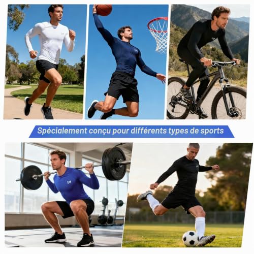 MEETWEE Hauts de Compression Homme Running Manches Longues Anti-UV UPF 50+,Respirant et Léger pour Course à Pied,Entraînement,Natation et Sports d‘Extérieur,Blanc,S – vue 2