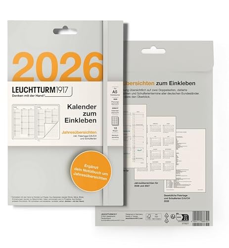 LEUCHTTURM1917373027 Kalender zum Einkleben 2026, Jahresübersicht, Deutsch