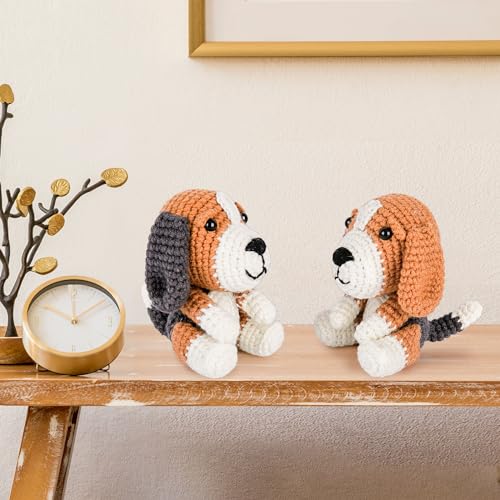 Image of Crochetta Crochet Kit for Beginners, Beginner Crochet Kit for Adults with Step-by-Step Video Tutorials, DIY Crochet Animal Kits Knitting Supplies, 2 Pack Beagle Family (40%+ Yarn)