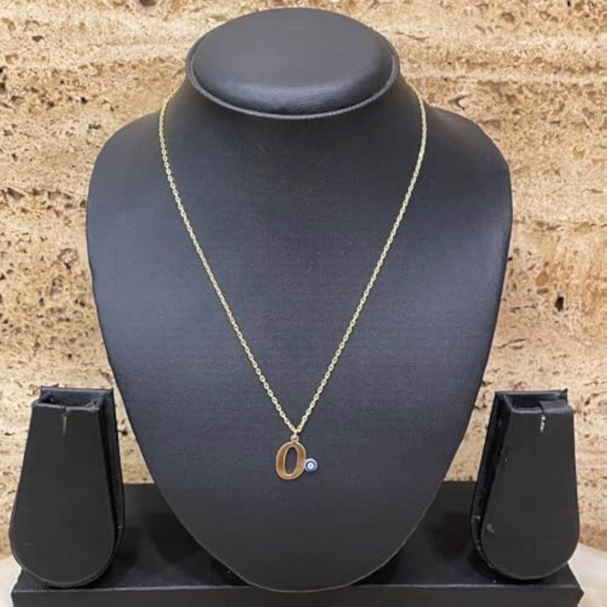 Women's Gold Plated Letter 'O' Blue Evil Eye Initial Necklace