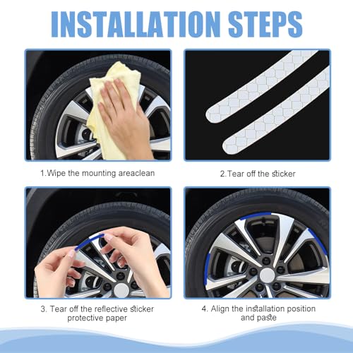 Image of 20PCS Reflective Car Wheel Decorative Stripe Stickers, Car Wheel Decals, Night Safety Warning Car Stickers, Anti-Scratch Reflective Rim Stickers Universal for Cars Motorcycles (Blue)
