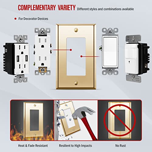 Enerlites Decorator Switch Or Outlet Metal Wall Plate, Stainless Steel Outlet Cover, Corrosion Resistant, Size 1-Gang 4.50" X 2.76", Stainless Steel 201, 7731-Pb, Polished Brass, Gold #TOP4