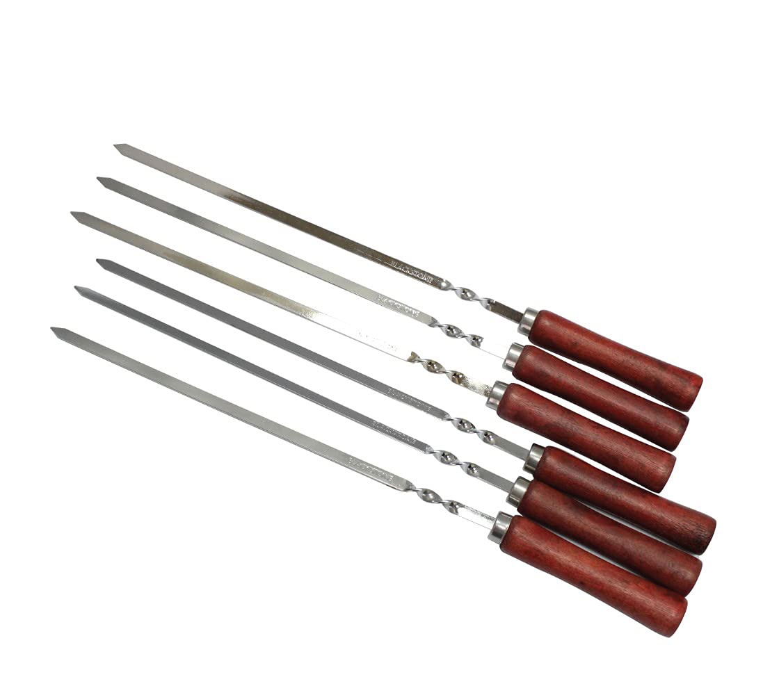 Stainless steel skewers with wooden handle bbq tool - BBQ Accessories - BBQ Tool for Steak, Potatoes, Chops, Kabob - set of 6pcs (Spirel Blade) - SC006TSK