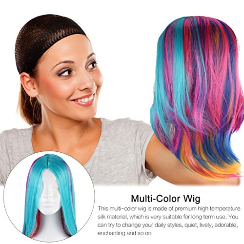 FRCOLOR Peruca Longa Cosplay Arco-íris Sintética Peruca Longa Reta Peruca Peruca de Extensío de Cabe