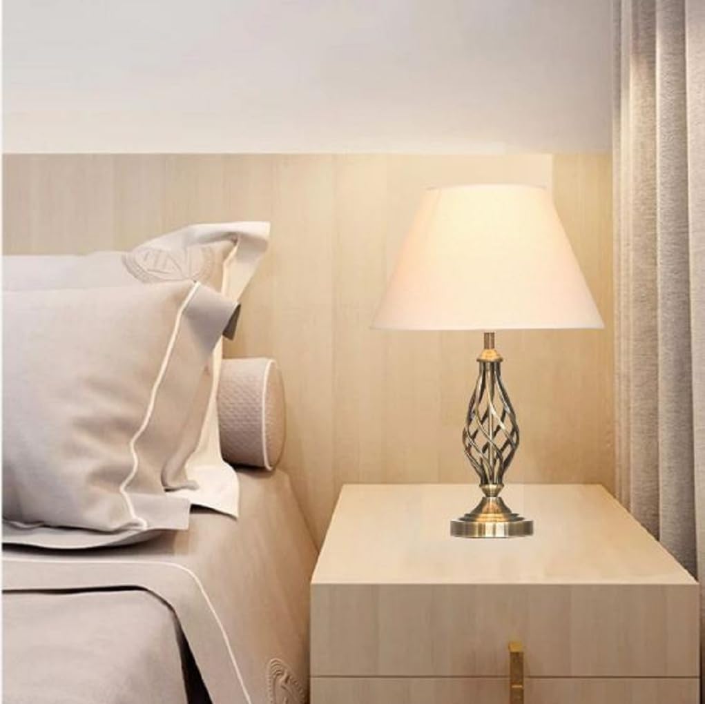 Kingswood Barley Twist Traditional Table Lamp Shade Bedside Antique Brass  (2 X Lamps)