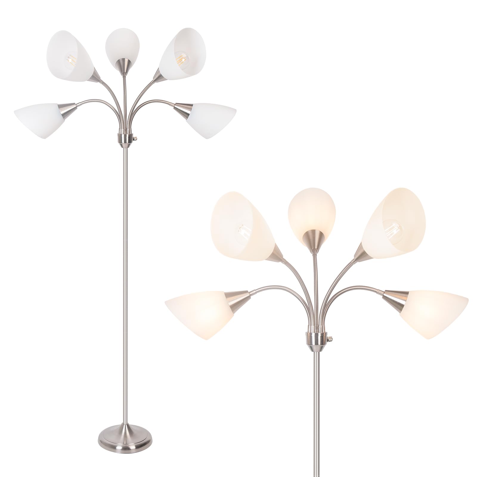 lianheng Floor Lamp, 5 Adjustable Gooseneck Heads with Lampshades, Multi-Light Standing Reading Lamp for Living Room, Bedroom, Office