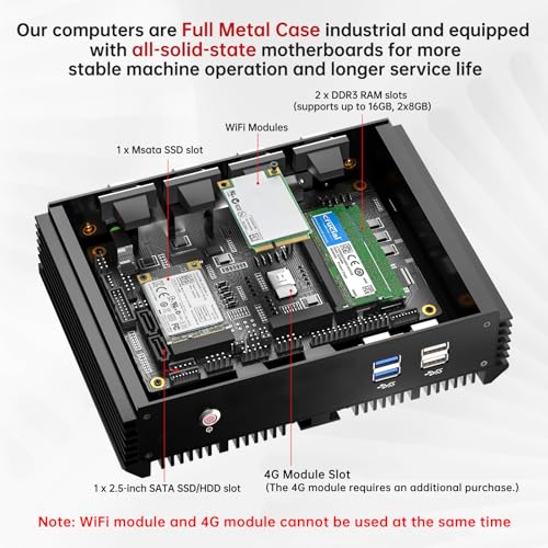 Image of Rugged Fanless Industrial Mini PC, Desktop Computer Core i7-5500U 2.4-3.0GHz, Win-10 Pro, 16G RAM, 512G SSD, 2xNICs, 2xCOM RS232, HDMI /VGA Port, 4xUSB3.0, WiFi, Auto Power On, Full Metal Case