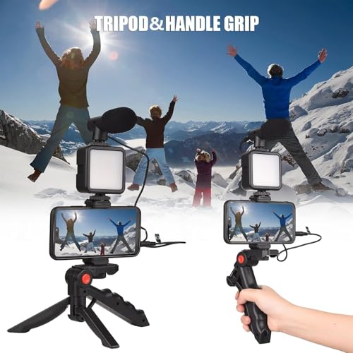 Image of 6 IN 1 Vlogging Kit with Tripod for Smartphone - Mini LED Video Light, Cardioid Microphone, Phone Holder & Mount, Compatible with iPhone & Android for YouTube, Live Streaming & VideoRecording