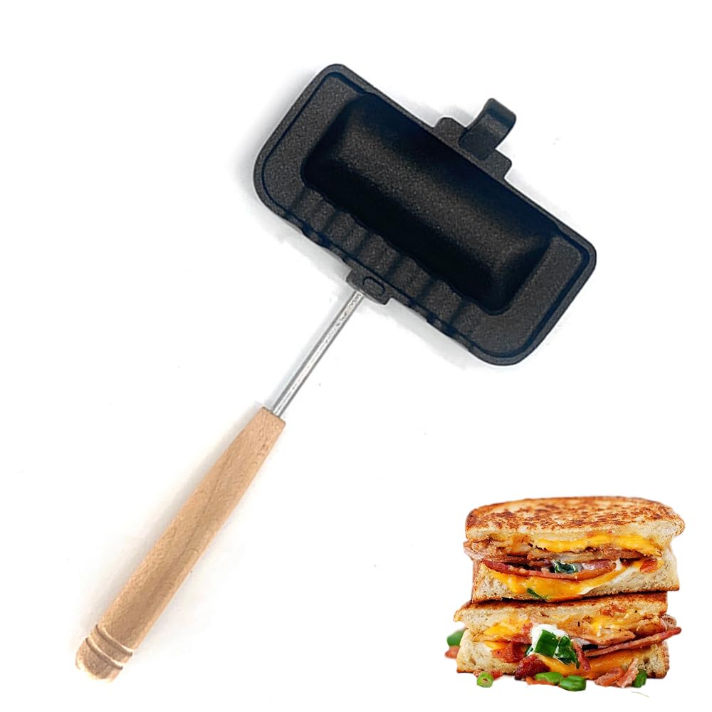 ホットサンドメーカー ホットサンドトースター サンドイッチ用フライパン 直火式 取っ手が取れる 上下分離型 軽量化 木製ハンドル お手入れ簡単 丸洗い 焦げ付きにくい キャンプ アウトドア 分解 取り外し コンパクト