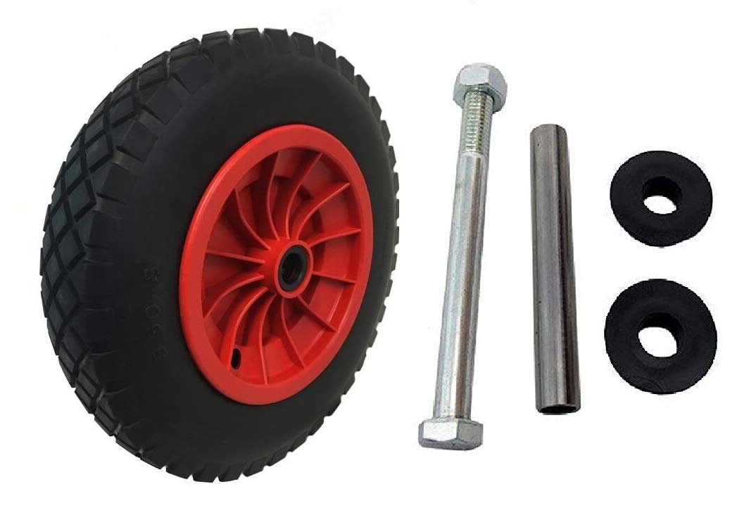 KetoPlastics PU 14" Puncture Proof Solid Industrial Wheelbarrow Wheel Tyre 3.5-8 Light Weight RED + 120MM AXLE SET