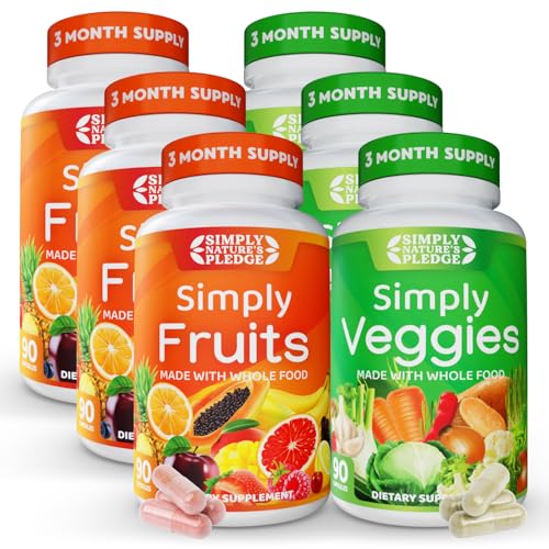 Simply Nature's Pledge - Packed with 42 Different Fruits & Vegetables - 3 Month Supply- Made with Whole Food Superfoods - with Aloe Vera – 100% Soy Free - 540 Capsules