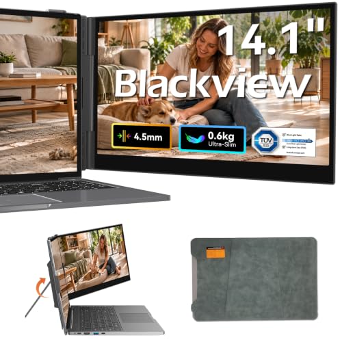 Blackview SCM6 Laptop Bildschirm Erweiterung (600g 4.5mm), Ultradünn 14' FHD IPS Augenpflege Portable Monitor, Ultra-Dünner Gaming Monitor für 13“-17“ Laptops, Geeignet für Laptop/PC/Mac/PS3/4/5/Xbox