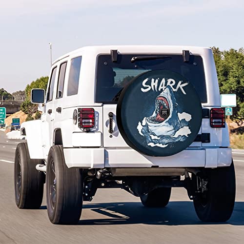 Image of Delerain Spare Tire Cover with Backup Camera Hole Shark Fish Wheel Covers Waterproof Dust-Proof UV Sun Universal Fit for RV Trailer RV SUV Truck (18 Inch for Diameter 32 inch-34 inch)