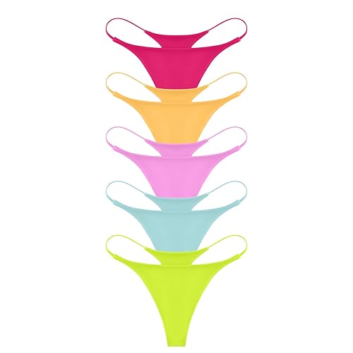 ETAOLINE Women's Thong Bikini Cheeky Bottom Solid G String Panties - Medium - 5 Pack - Multicolor a