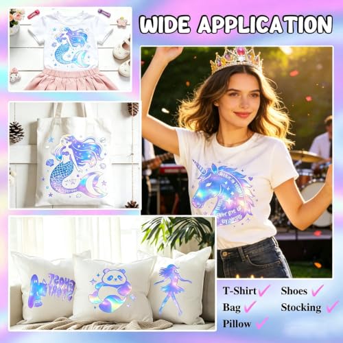 Image of Holographic Vinyl Rolls Holographic HTV Vinyl Heat Transfer Vinyl 10 Inch x 6 Feet Iron on Vinyl for Cricut T-Shirts DIY Design, Silhouette Cameo & Heat Press Machine