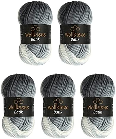 5 x 100 g Wool Bee Batik 500 g Wool with Colour Gradient Multicoloured Knitting Wool Crochet Wool (5040 Pastel Rainbow)