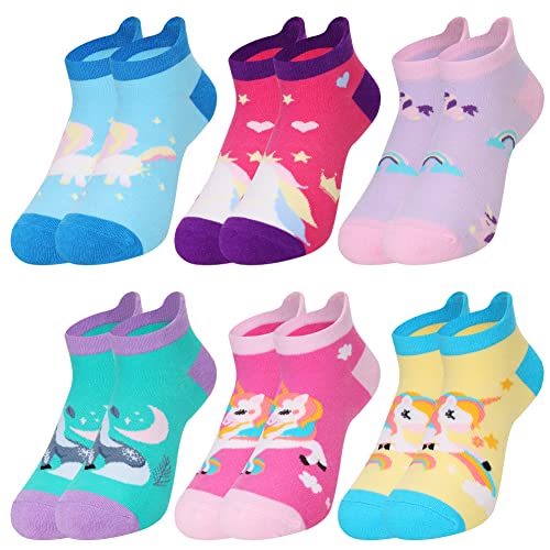 WEVIAS Kids Girls Socks Unicorn Ankle Funny Cartoon Low Cut Cotton Cute Novelty Fashion Toddler No Show Silly Socks 6 Pairs (6 Pairs Unicorn 6-8 Years)